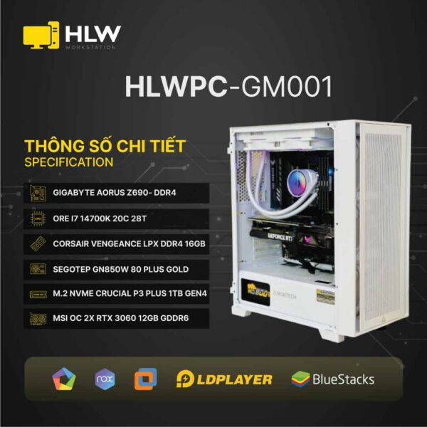 GM001 RENDER ĐỒ HOẠ, GAMING (CPU CORE I7 14700K x RAM 16GB BUS 3200 x SSD 1TB x RTX 3060 12GB)