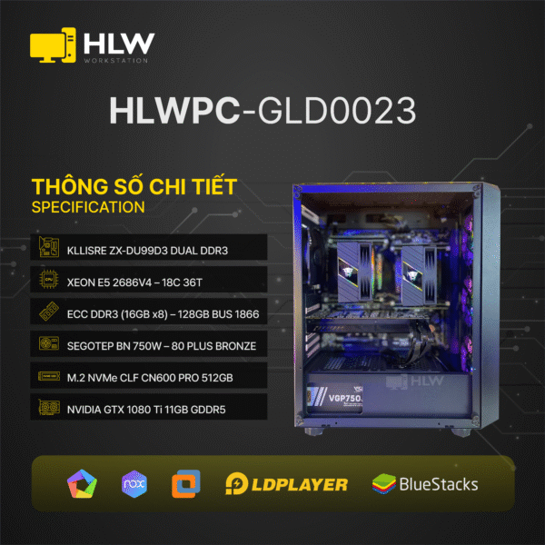 GLD 0023 GIẢ LẬP GAMING DUAL (CPU 2686V4 x RAM 128GB x 1080Ti)
